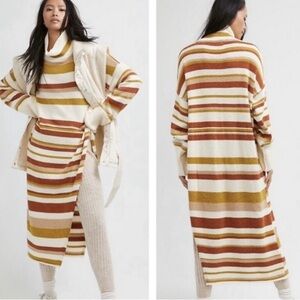 Free People Striped Cowl Neck Sweater Dress - Cream, Brown, Gold